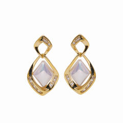CZ pearl diamond shape clip on earrings