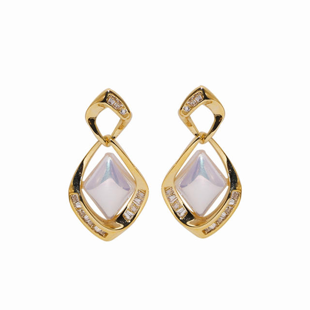 CZ pearl diamond shape clip on earrings