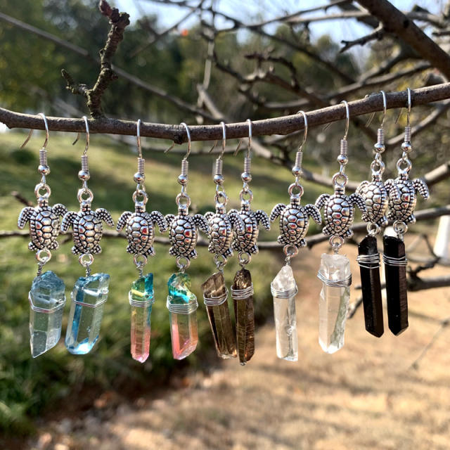 Boho cute turtle crystal dangle earrings