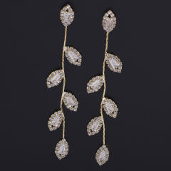 Diamond leaf dangle earrings clip on earrings