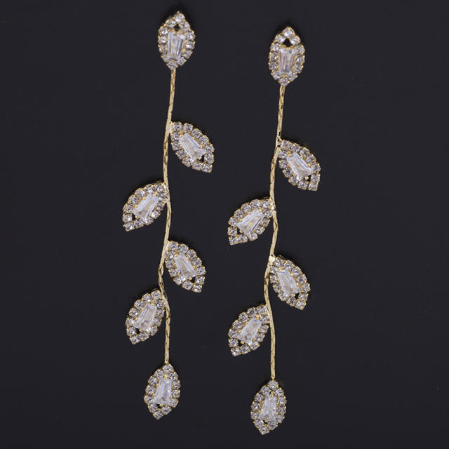 Diamond leaf dangle earrings clip on earrings