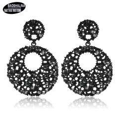 Hollow out black color rhinestong setting dangle earrings