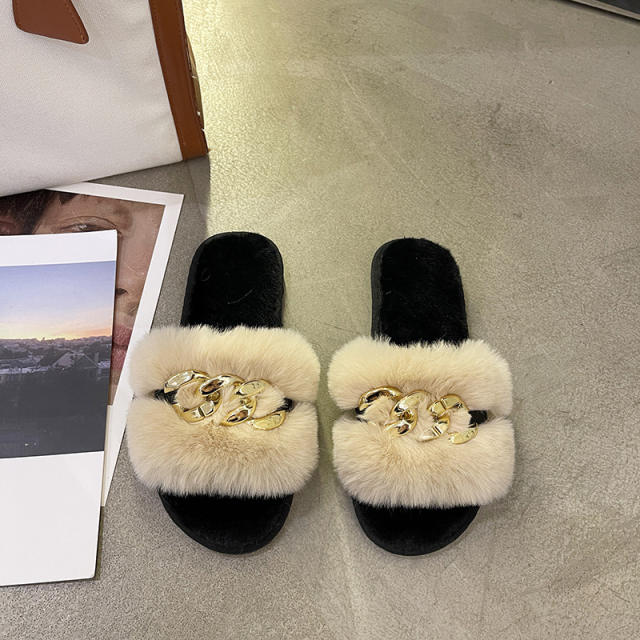 Metal chain fluffy slippers