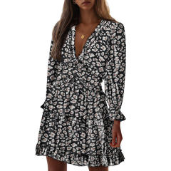 Patterned chiffon long sleeve dress