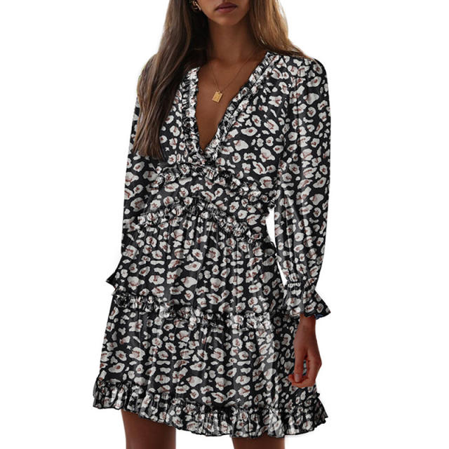 Patterned chiffon long sleeve dress