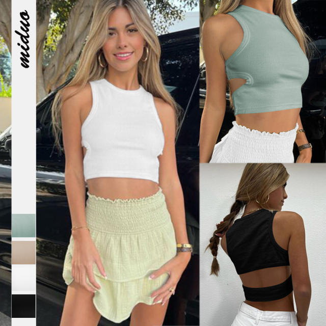 Knitted plain crop tops tank top