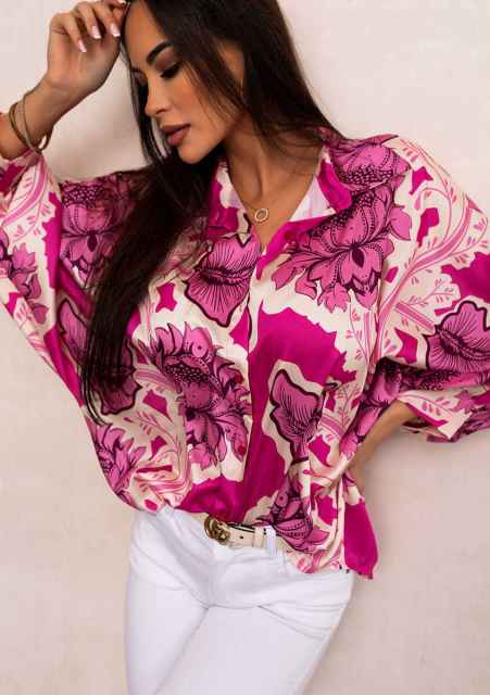 Colored flower print long sleeve blouse