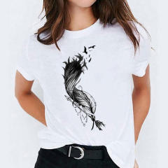 Summer fashion feather print women's short-sleeved T-shirt