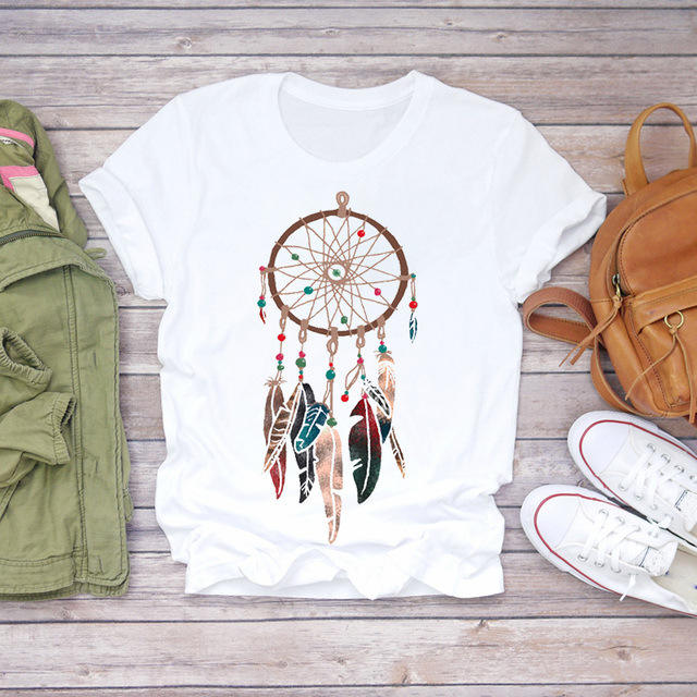 New summer feather Dreamcatcher printed women's short-sleeved T-shirt