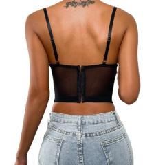 Black mesh flower embroidery camis