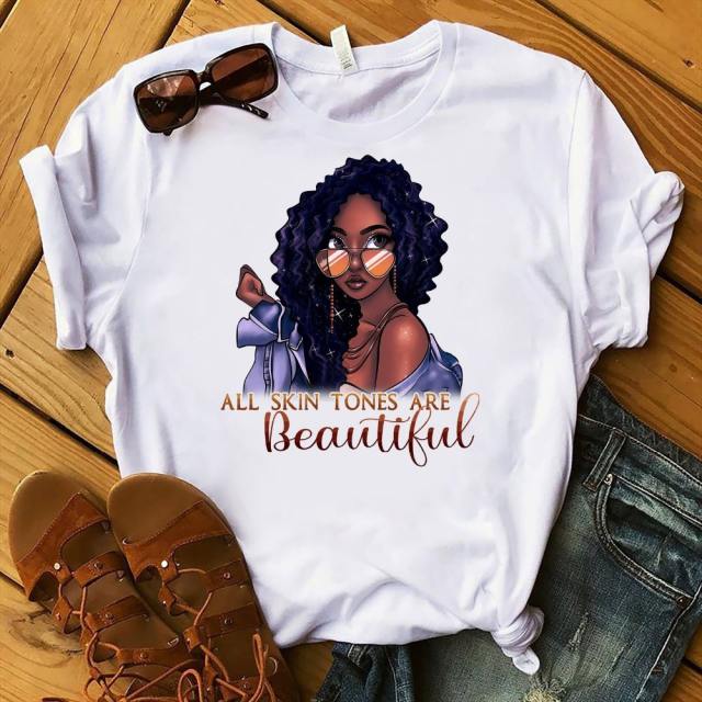 Casual black girl printing t shirt