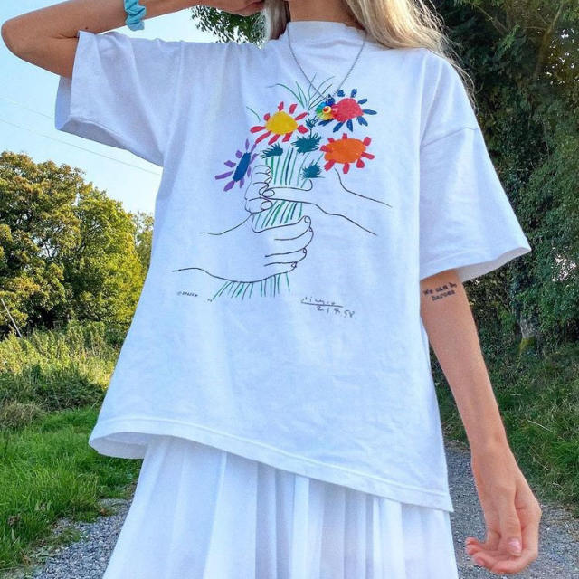 INS flower graphic white t shirt