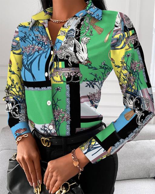 Patterned long sleeve woman blouse