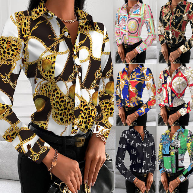 Patterned long sleeve woman blouse