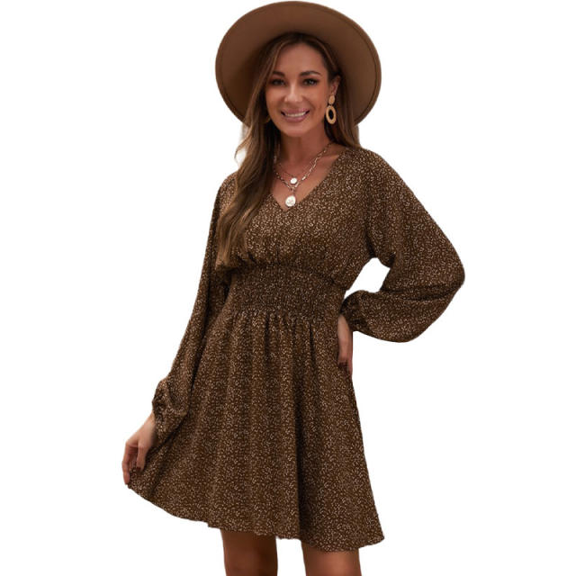 Patterned chiffon long sleeve dress