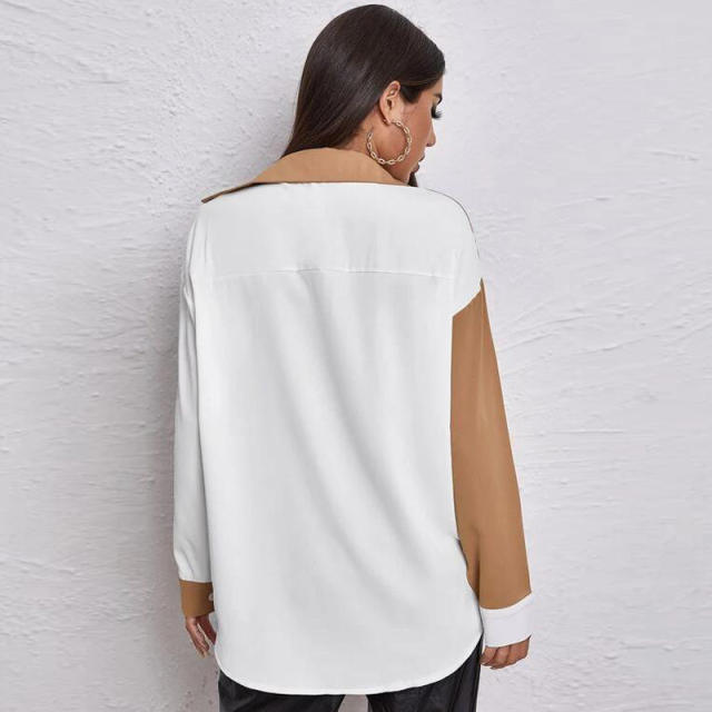 Patchwork long sleeve woman blouse