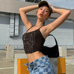 Rhinestone animal head halter tops for lady
