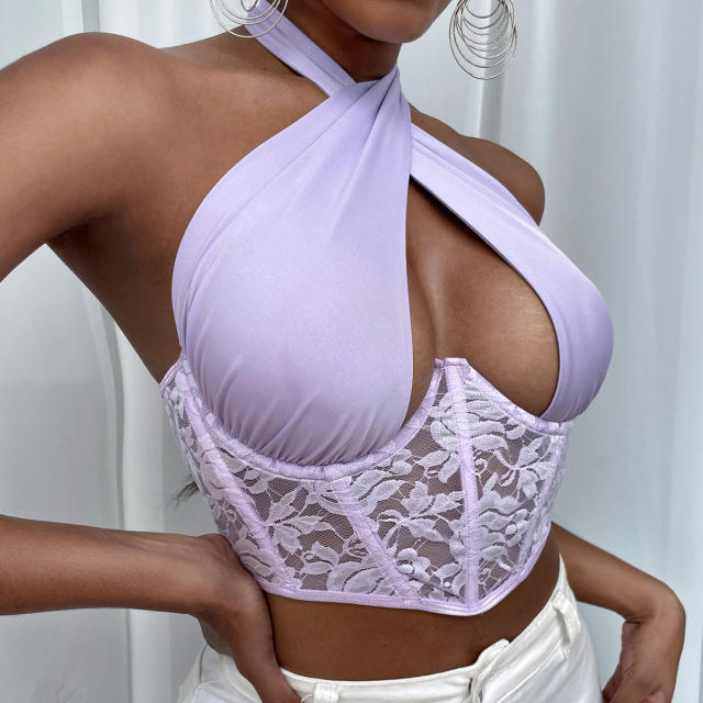 Sexy lace halter neck croset tops