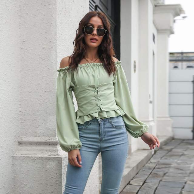 Off shoulder balloon sleeve women tops