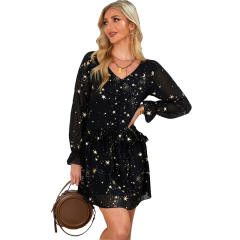 Patterned chiffon long sleeve dress