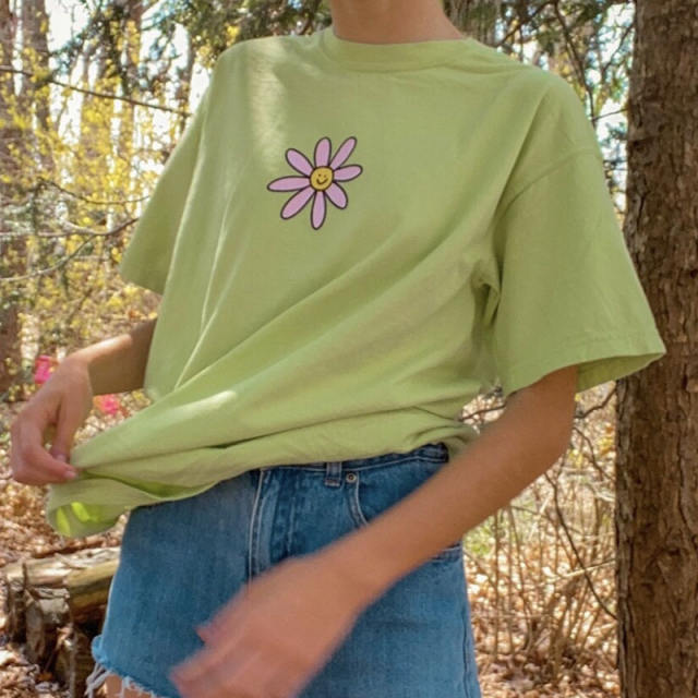 Green color flower t shirt