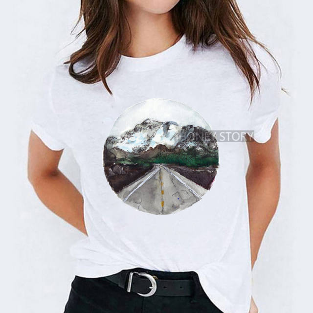 Summer fashion feather print women's short-sleeved T-shirt
