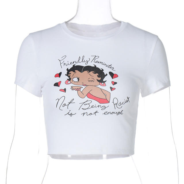 2022 spring new cartoon figure print cropped tops