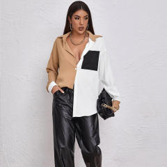 Patchwork long sleeve woman blouse