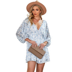 Patterned chiffon long sleeve dress