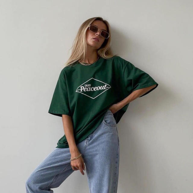 Dark green color letter graphic tees