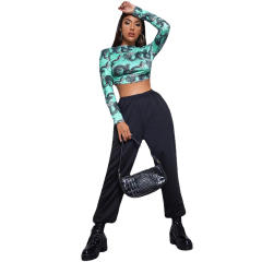Dragon pattern sexy long sleeve backless tops
