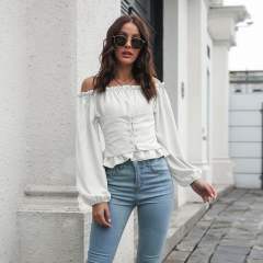 Off shoulder balloon sleeve women tops