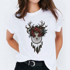 Summer fashion feather print women's short-sleeved T-shirt