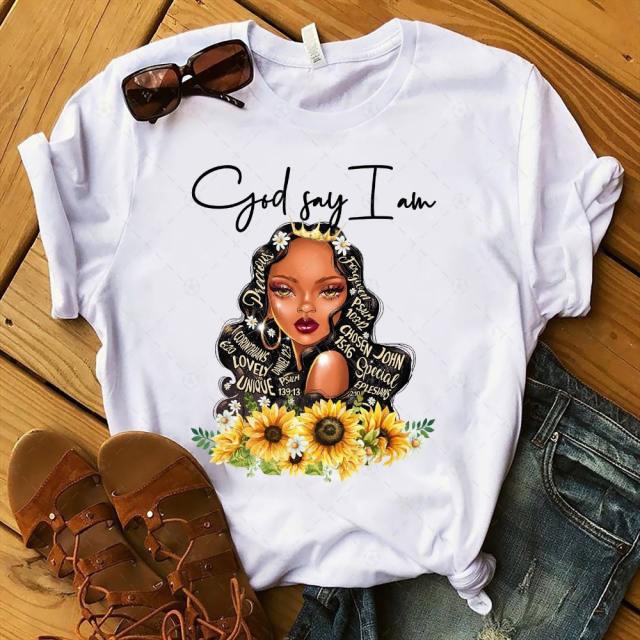 Casual black girl printing t shirt