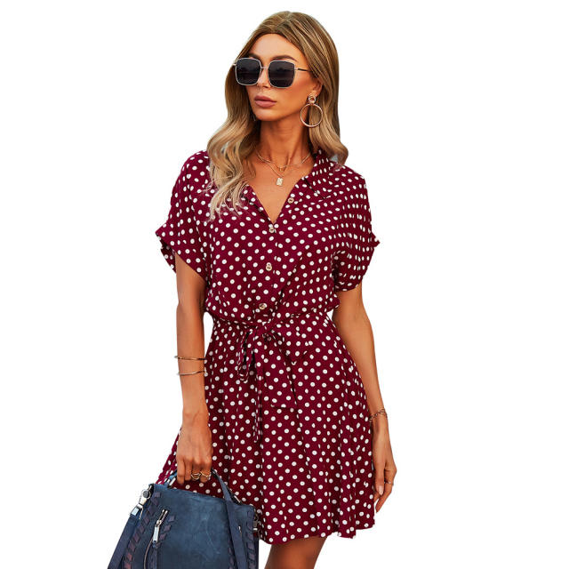 Polka dots shirt dres for women