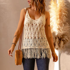 Amazon hot sale knittted tassel tank tops for women