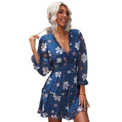 Patterned chiffon long sleeve dress
