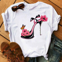 Fashion high heels printed women's short-sleeved T-shirt