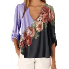 V neck long sleeve chiffon blouse