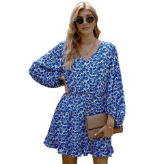 Patterned chiffon long sleeve dress