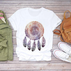 New summer feather Dreamcatcher printed women's short-sleeved T-shirt