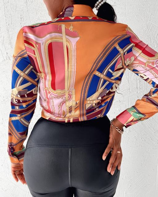 Colored pattern long sleeve blouse