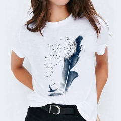 Summer fashion feather print women's short-sleeved T-shirt