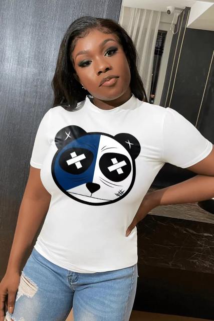 Summer cartoon panda printing women's short-sleeved T-shirt