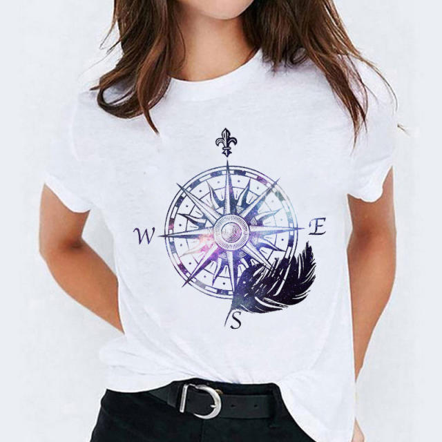 Summer fashion feather print women's short-sleeved T-shirt