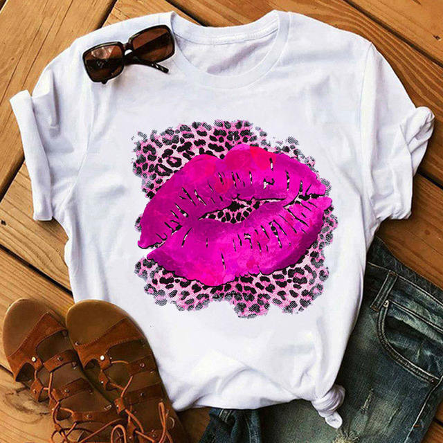 Colorful lips printing women t shirts