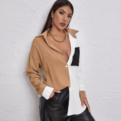 Patchwork long sleeve woman blouse