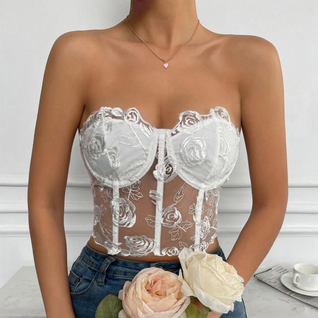 Y2K sexy sheer corset tops