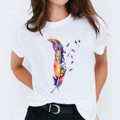 Summer fashion feather print women's short-sleeved T-shirt