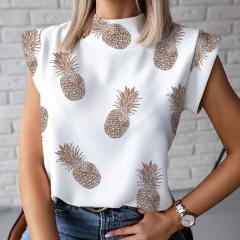 Patterned dressy short sleeve woman tops
